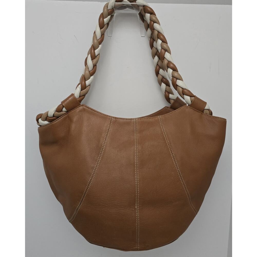 AQUA MADONNA Tan Cow Hide Leather Satchel Bag Women's Shoulder Bag Large - Picture 2 of 11